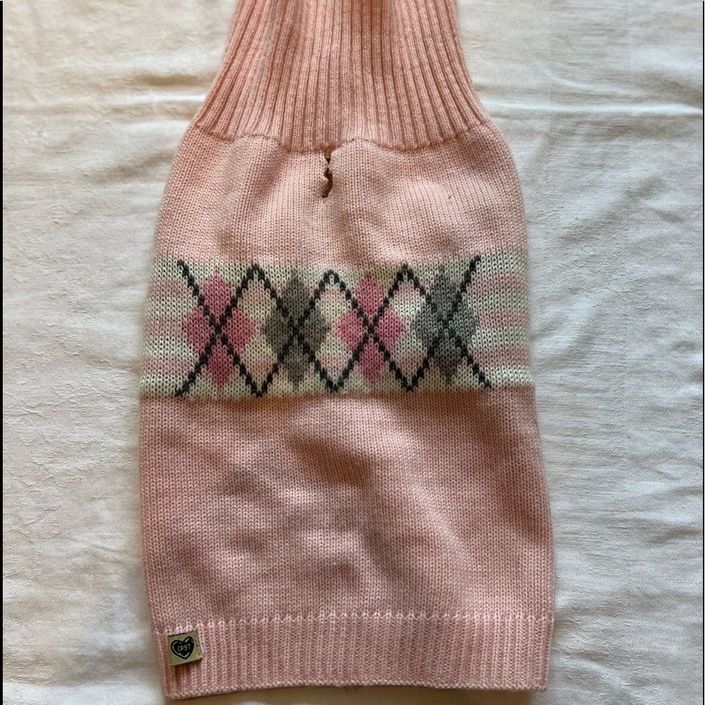 Pet cowl neck sweater pink and white for small to medium dog